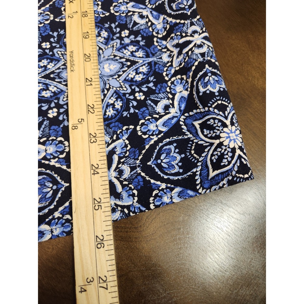 Emily Daniels Women's Blue Black Floral Tie Neck Puff Long Sleeve Blouse Size XL - Picture 7 of 7